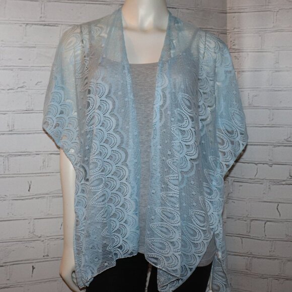 🌸🧵 Powder Blue Lace Cardigan Shawl by Arianna (One Size · NWT) - Picture 1 of 6